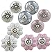 Produktbild 10er Möbelknopf Set 10-710 rosa weiss silber Möbelknauf Set,Möbelknöpfe Set, Möbelgriff Set, Shabby Chic Vintage Keramik Porzellan