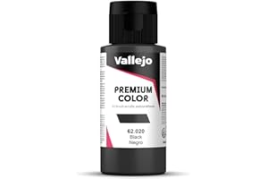 ‎VALLEJO Vallejo Premium Color Acrylfarbe Schwarz, für Airbrush, hohe Widerstandsfähigkeit gegen Manipulation und Stöße, ideal für feine Details und Modelle, 60ml.