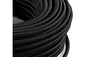 METOO DESIGN Cavo elettrico in tessuto tondo rotondo stile vintage rivestito 10 metri colorato Nero H03VV-F sezione 2x0,75 per lampadari, lampade, abat jour, design. Made in Italy
