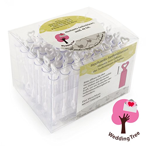 Louisiana Premium Seifenblasen Set in weiß - 48 teilig mit Herzgriff - herzallerliebst für Hochzeit Taufe Geburtstag Goldene Hochzeit Verlobung Valentinstag Gastgeschenk Party - ideale Kulisse für traumhafte Fotos