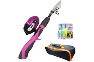 DAZZLEEX Ensemble canne à pêche pour enfants, canne à pêche et moulinet, canne à pêche télescopique portable, cadeau pour enfants