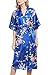 Produktbild Dolamen Damen Morgenmantel Kimono, glatte Satin Nachtwäsche Bademantel Robe mit Peacock und Blume Kimono Negligee Seidenrobe locker Schlafanzug, Langer Stil (Medium, Königsblau)