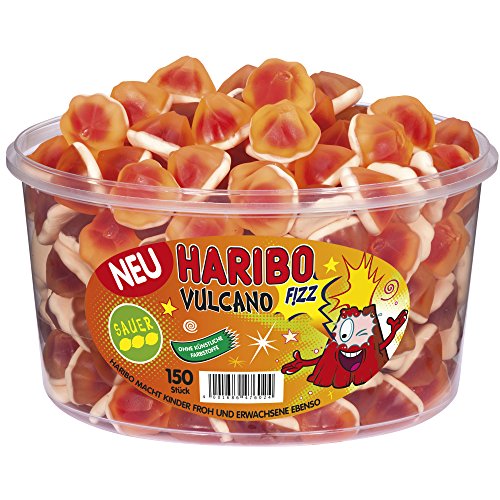 Haribo Vulcano, Fruchtgummi mit Schaumzucker, Füllung mit Apfel-Geschmack, Gummibärchen, Weingummi, 150 Stück, 1065 g Dose