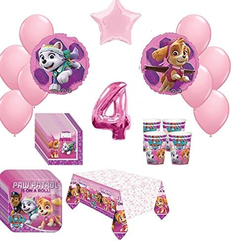 4th Pink Paw Patrol Skye & Everest 8 Piece Birthday ultimate Party Pack