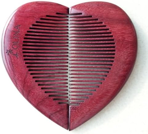 Olina 100% Handmade Premium Quality Natural Wood Comb Horn Comb Pocket Comb Couple Comb with Natural Wood Aromatic Smell - Best Wedding Gifts, Best Gifts to Lover, Girlfriends (heart, Purple Heart Wood) 4.3''
