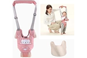 Bambebe Arnés de asistente para caminar para bebés, arnés para caminar con baberos y rodilleras, ajustable de pie y ayuda para aprender para niños pequeños de 6 a 36 meses, oso rosa
