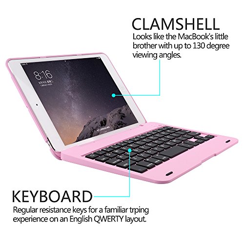 KVAGO iPad Mini 1 2 3 Tastatur mit Hülle Bluetooth Wireless Englisch QWERTY Tastatur für iPad Mini 1 2 3—Pink - 4