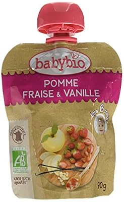 Babybio Gourde Pomme d'Aquitaine Fraise/Vanille 90g x 4 - 360 g - Lot de 3