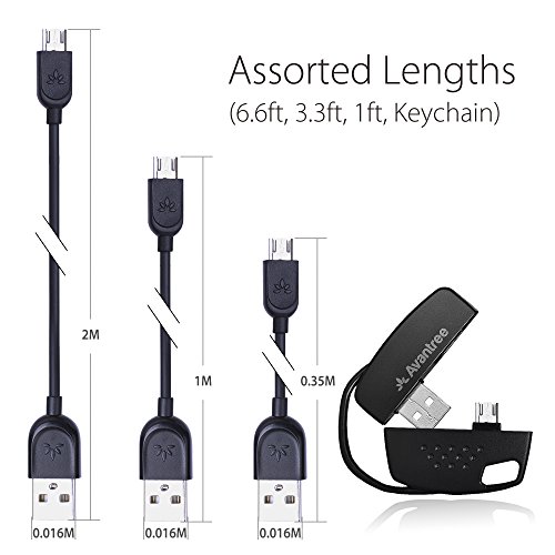 Avantree 4er Packung Micro USB Kabel (ein Schlüsselanhänger, 6.6ft, 3.3ft, 1ft) Kurz, Lang, Sync-und Ladekabel für Android, Samsung, HTC, Sony Handys. - 6