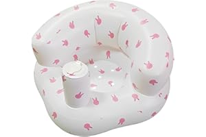 BAGUBDR 1 PCS Baby Inflatable Seat, Soft Blow Up Chair for Toddlers, Rabbit Print Comfortable Inflatable Baby Chair for Sitting Up, Foldable Infant Seat for Travel Home Use