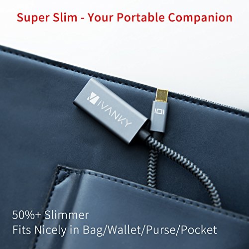 Mini Displayport (DP) auf HDMI Adapter (Superschlank, Extrem Langlebig) – Lebenslange Garantie – iVanky Nylon Thunderbolt auf HDMI Adapter für Apple, MacBook Air / Pro, Microsoft Surface Pro, Monitor, Projektor und weitere – Grau - 5