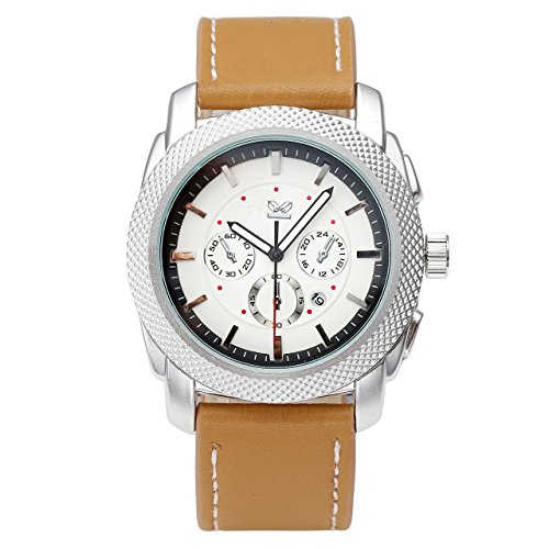 JSDDE Uhren,Klassisch XL Herren Armbanduhr Business Uhr Echt Lederband Traveler unecht Chronograph Analog Quarzuhr,Hellbraun JSDDE Uhren,Klassisch XL Herren Armbanduhr Business Uhr Echt Lederband Traveler unecht Chronograph Analog Quarzuhr,Hellbraun