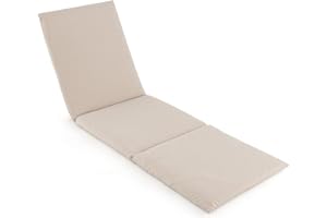 RELAX4LIFE Sun Lounger Cushion, 182 x 59cm Thick Garden Recliner Chaise Lounge Cushion, Tri-Fold Replacement Pad Patio Chair Sunbed Cushion for Indoor Outdoor (Beige)