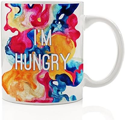 I'm Hungry Mug, Funny Colorful Rainbow Gift Idea for Her Foodie Eat Food Lover Teenager Sarcastic Pregnant Woman Birthday White Elephant Christmas Present 11oz Ceramic Coffee Cup