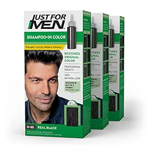 Just for Men Shampoo-In Hair Color Real Black 55 1 application (Pack of 3)