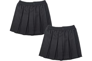 STREETWISE CLOTHING QUALITY CASUAL WEAR Twin Pack Grey Pleated School Skirt – Elasticated Waist School Uniform Box Pleat Skirts for Girls Summer Formal Dress Wear Full Elastic Skirt