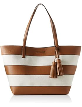 Michael Kors Damen Stripe Canvas and Leather Tote, 18 x 26 x 47 cm