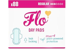 Flo - Day Menstrual Pads (88 Pack) - Regular Flow - Leak Locking - Winged + Ultra-Thin - Natural, Absorbent, Soft, & Breathable - Bamboo Period Pads for Women - Plant Based - Vegan & Cruelty Free