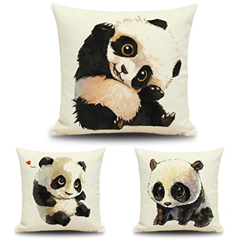 Niedlichen Panda Tier Gedrucktes Leinen Quadrat Kissenbezug Sofa Kissen Hülle Dekor – 01 - 4