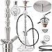 Produktbild DILAW® Onyx Shisha Edelstahl Silber V2A 93cm Hookah Big Size  + LED Licht | Wasserpfeife Kaminkopf Komplettset Molassefänger mit 4 Anschlüssen Kopfadapter Silikonschlauch Alumundstück Tabakkopf
