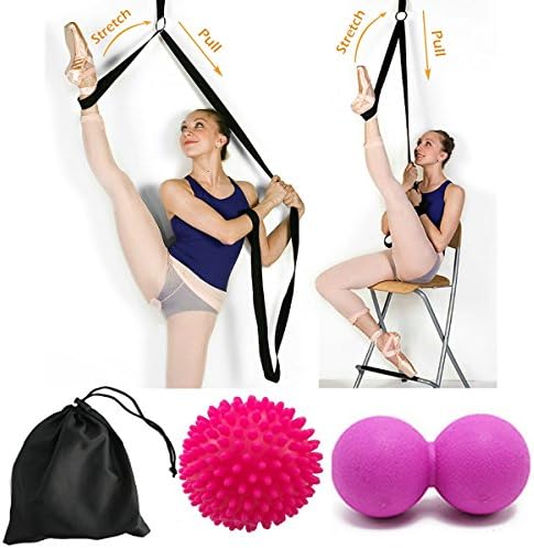 Door Stretch Band w/ Spiky Massage Balls - Get More Flexible With Door Flexibility Trainer To Improve Leg Stretching - Perfect Home Equipment For Ballet, Dance Gymnastic Exercise taekwondo &amp; MMA (C: Black)