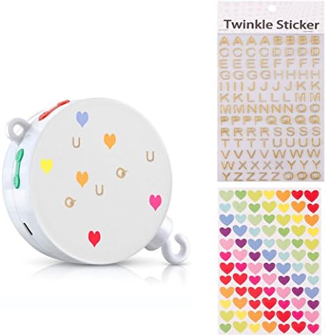 MYTK New Upgraded Vesion SD Card Battery-Operated Volum Control Baby Crib Mobile Music Box with 128M Micro SD Card Support Extended to 2 GB Without Arm or Toys (Music Mobile+Letter Stickers+Heart Stickers)