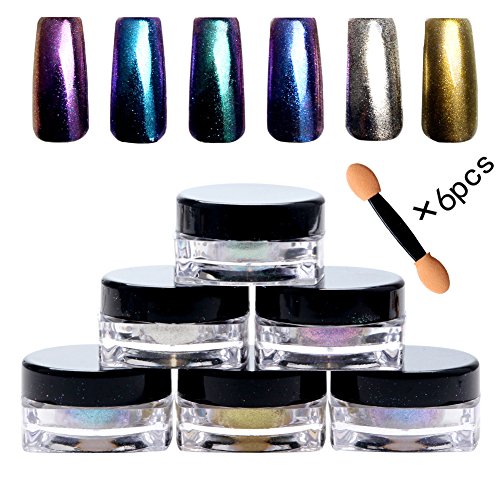 6 Farben Nagel Pigment Mirror Powder,Nail Glitzer Spiegel Effekt Pulver Glitter, CIDBEST® Spiegel Pulver, Mirror Nail Glitter Powder, Nagelkunst DIY Dekoration, Nageldesign Chrome Pigment-glänzendes Metallic Nail (2g/Stück) - 4