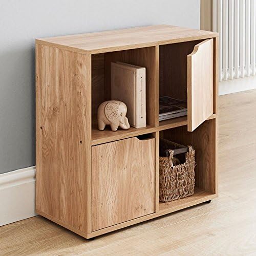 Stylish Oak Finish Four Sections with Two Doors and Two Open Cubes Book Shelf \ Furniture Home House Cabinet Desk Shelf Stand Dresser Seat Dining Living Room Chairs Table Contemporary Stylish Unique Ottoman Stuff Parents Kids Outdoor Indoor Sleeping Beside Office Hotel Entrance Decorative Special Large Big Small Durable Quality Couch Bedroom Modern Kitchen Gadgets Wood Solid