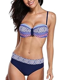 Angerella Mujer Vintage Clásico Patrón Floral Trajes de Baño Push up Bikini Set