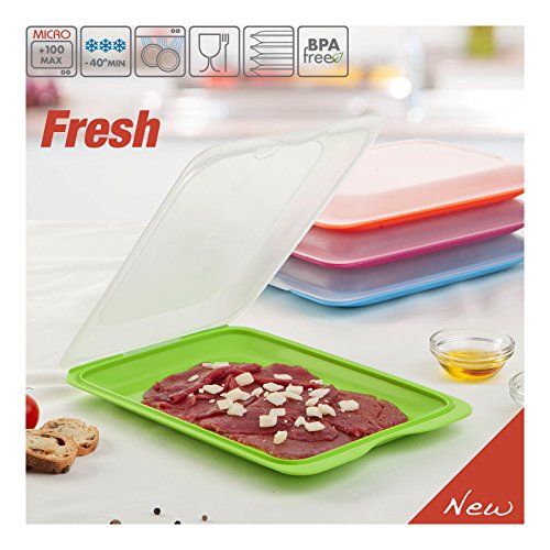 TATAY 1180001 – Wurstbehälter FRESH System, Vier Einheiten in blau, orange, grün und rosa Farben enthalten, Maßnahmen 17 x 3.2 x 25.2 cm - 5