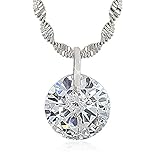 14K White Gold Plated - Cubic Zirconia Necklace for Women - Solitaire Pendant