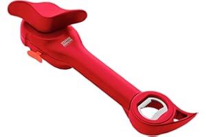 Kuhn Rikon 5-in-1 Can, Jar & Bottle Opener. Self-Attaching Can Opener with Lid-Lifter for Weak Hands - 3 Year Guarantee, Red