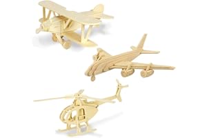 GEORGIE PORGY Georgy Porgy Kits de Construction en Bois Puzzle en Bois 3D Scie Sauteuse Maquettes en Bois pour Les Enfants Jouet Lot de 3 (Albatros Hélicoptère Avion de Passagers Civil)