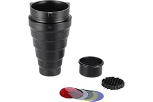 Andoer Metalowy stożkowy Snoot z kratką Honeycomb 5 szt. zestaw kolorowych filtrów do Bowens Mount Studio Strobe Monolight Flash Fotografia