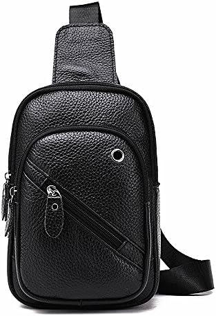 Lightweight chest sling shoulder backpacks bags fashion crossbody square pack genuine leather leisure outdoor chest pack for walking, cycling, travelling or multipurpose daypacks (Black)
