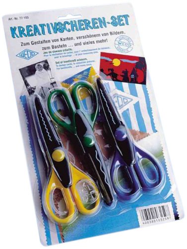 Wedo 77193 Kreativ Scheren (3er-Set, 16 cm, 3 Schnittmuster: Wellen-, Zacken- und Büttenschnitt)