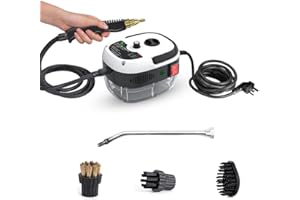 Irishom Steam Cleaners, 2500W Portable Handheld High Temperature Pressurized Steam Cleaner, Multi Purpose Steamer with Brush Heads for Kitchen Furniture Bathroom Car(1000ML, White&Red)