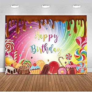 Mocsicka Chocolate Birthday Backdrop 7x5ft Sweet Candy Theme Party for Birthday Background Lollipop Cupcake Candyland Photography Backdrops