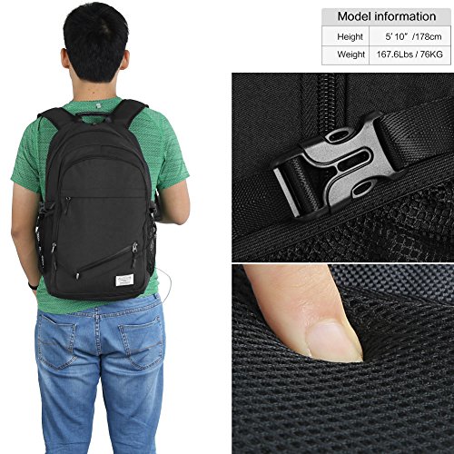 Leichter Laptop-Rucksack College Schultasche Computer Rucksack mit USB-Port passt 39,6 cm Laptop Notebook Black-01 39,6 cm (15,6 Zoll) - 3