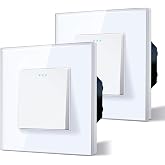 BSEED 1 Gang 2 Way Switch (2 Packs), Glass Frame, 10A Wall Switches with Phosphorescent Point, Horizontal or Vertical Install