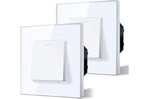 BSEED Interrupteur va et vient, Interrupteur à Bascule, Verre Interrupteur Encastrable Bascule,10A 250V Plaque De Cristal Trempé, 86 * 86mm, 1Gang 2 Voie, 2 Pack Blanc