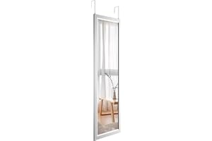 Dripex Miroir Mural Suspendu 110x33cm, Miroir Pleine Longueur en Verre Trempé avec 2 Crochets de Suspension pour Porte, Miroir Accroche Porte en Hauteur Réglable pour Chambre, Salon - Argenté