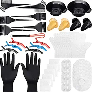 55 Pieces Hair Dye Coloring Kit DIY Hair Dye Tool Kit, Including Hair Tinting Bowl, Dye Brush, Plastic Earmuffs, Clips, Stirring Rod, Disposable Ear Cover Shawls Shower Caps for Home Hair Coloring