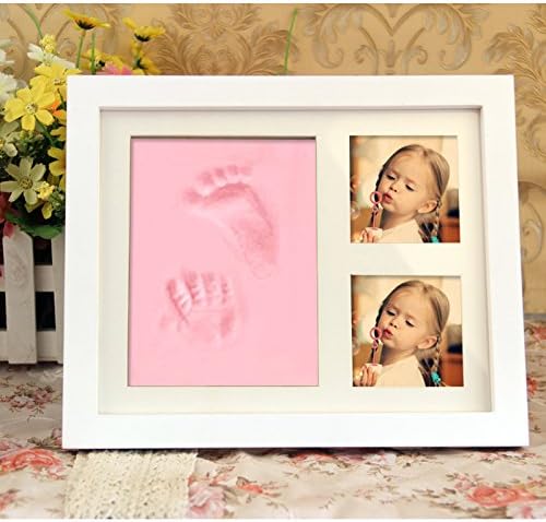 Ammoi BABY Handprint &amp; FOOTPRINT PICTURE FRAME KIT for Boys and Girls, Cool &amp; Unique Baby Shower Gifts for Registry, Memorable Keepsakes Decorations for Room Wall or Table Decor, Premium Clay &amp; Wood Frame (Pink)