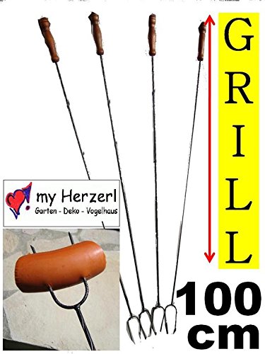 RIESIGE 1 METER Grillspieße WURSTHALTER Grillspaß Würstchenhalter für Feuerschale Lagerfeuer (Achtung kein Teleskop zum Ausziehen, sondern feste (stabile) Form aus gedrehtem Stahl) ideal für Camping, Freizeit, Lagerfeuer, Grillfest, Gartenparty, Geburtstag, Outdoor, usw.
