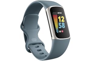 Fitbit Charge 5 Advanced Health & Fitness Tracker with Built-in GPS, Stress Management, Sleep Tools, 24/7 Heart Rate, SpO2 & More, Steel Blue/Platinum, One Size (S & L Bands Included)