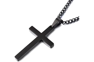 USEEDOVIA Cross Necklace for Men, 316L Stainless Steel Mens Necklace with Cross Pendant, Silver/Gold/Black Link Chain (55+5cm) Christmas Religious Birthday Gifts for Him Boys