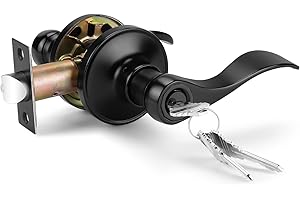 Probrico Entry Door Lever with Key Stainless Steel Exterior Door Handle Wave Security Front Door Lock Set Black