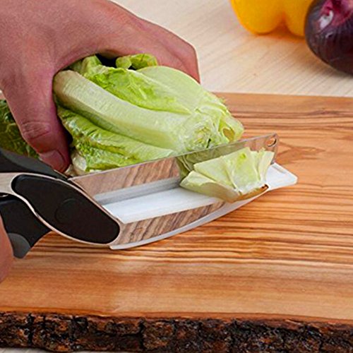 Intelligente -2 in1 vielseitig Küchenschere / integrierte Schneidebrett effizienter Schneiden Gurke, Gemüse,… Edelstahl Gemüseschneider - 3