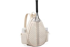 REACHMALL Tennis Racket Sling Bag, Tennis Crossbody Backpack, Water Resistant Quilted Tennis Racket Shoulder Bag, Lightweight Racquet Bags(Beige)